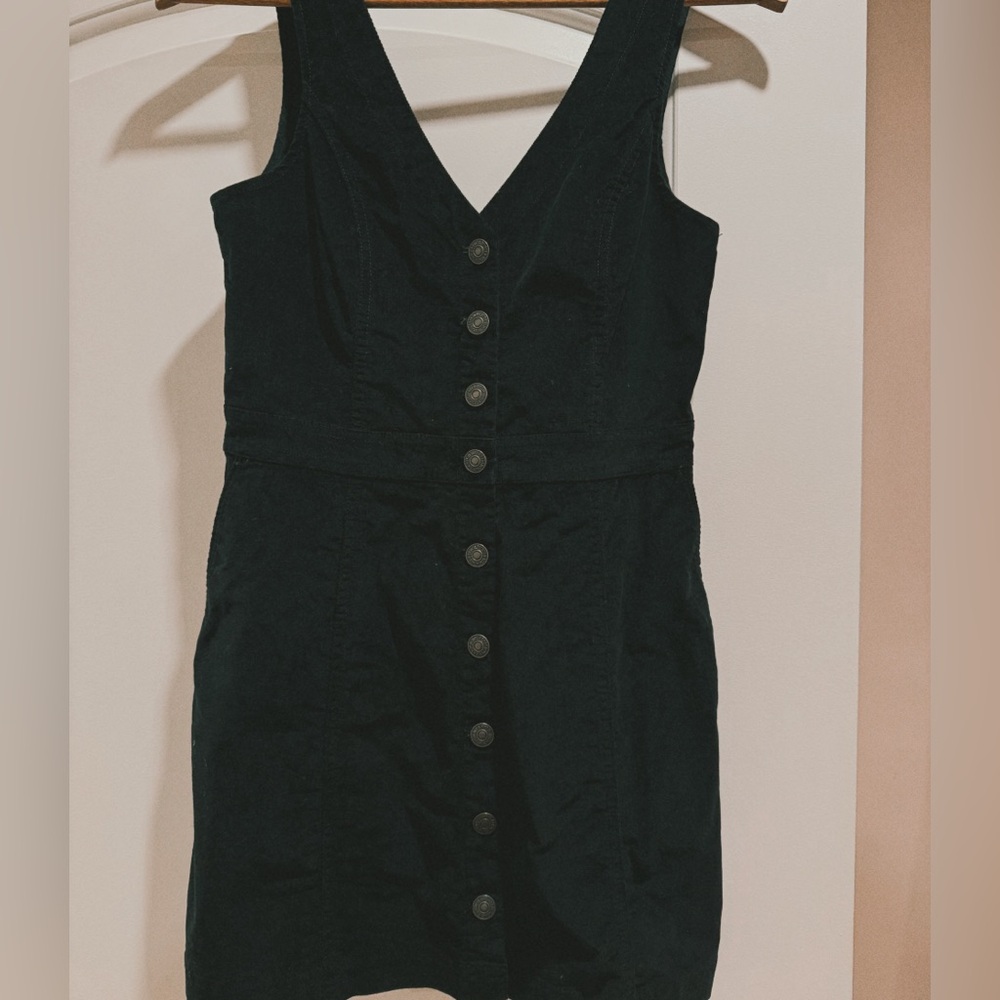 Black Velvet Button Dress